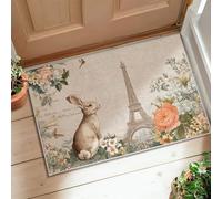 Tapis vintage shabby chic motif tour de Paris fleurs printemps pastel tapis doux résistant aux taches salle de bain entrée cuisine chevet décoration 61 x 0,9 m