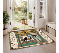 Tapis vintage sur le thème de la musique 61 x 91 cm | Disques vinyle, notes de musique, illustration de chat, vitrine vintage, cadeau pour amateur de musique, esthétique rétro