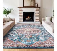 Tapis vintage ultra fin, antidérapant, ne perd pas ses poils, lavable en machine, tapis médaillon, résistant aux taches pour décoration de sol, tapis d'intérieur pliable doux, bleu, 20,4 x 25,4 cm