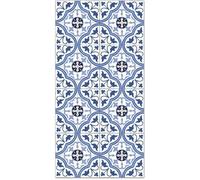 Tapis Vinyle Panorama Carreaux Ciments Fleur Bleu 40x80 cm - Tapis pour Cuisine, Bureau et Salon en PVC