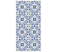 Tapis Vinyle - Panorama - Carreaux Ciments Fleur - Bleu - 60x200 cm - Résistant Intérieur/Extérieur