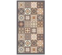 Tapis Vinyle Panorama Carreaux Ciments Marron 140x200 cm - Tapis pour Cuisine, Bureau et Salon en PVC