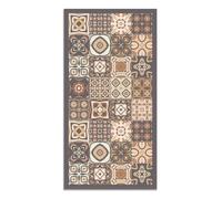 Tapis Vinyle Panorama Carreaux Ciments Marron 80x150 cm - Tapis pour Cuisine, Bureau et Salon en PVC
