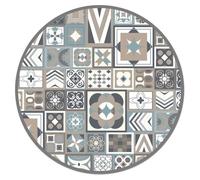 Tapis Vinyle Panorama Carreaux de Ciments Bleu 2 Rond 150x150 cm - Tapis pour Cuisine, Bureau et Salon en PVC
