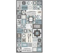 Tapis Vinyle Panorama Cuisine Collage Mots Carrelage Bleu 40x80 cm - Tapis pour Cuisine, Bureau et Salon en PVC