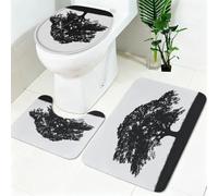 Tapis WC Salle de Bain 3 Pièces chênes du Parc Ensemble Tapis Antidérapant Doux Absorbant Noir Tapis Toilette et WC pour Salle de Bain et Toilettes