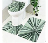 Tapis WC Salle de Bain 3 Pièces Feuilles de Palmier Ensemble Tapis Antidérapant Doux Absorbant Gris-Vert Tapis Toilette et WC pour Salle de Bain et Toilettes