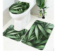 Tapis WC Salle de Bain 3 Pièces gouttelettes d'eau sur Les Feuilles Ensemble Tapis Antidérapant Doux Absorbant Vert Tapis Toilette et WC pour Salle de Bain et Toilettes