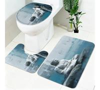 Tapis WC Salle de Bain 3 Pièces Méditation sur Les Pierres de soulagement Ensemble Tapis Antidérapant Doux Absorbant Bleu-Vert Tapis Toilette et WC pour Salle de Bain et Toilettes