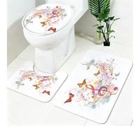 Tapis WC Salle de Bain 3 Pièces Note de Musique Papillon Ensemble Tapis Antidérapant Doux Absorbant Images Clipart Tapis Toilette et WC pour Salle de Bain et Toilettes