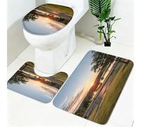 Tapis WC Salle de Bain 3 Pièces Parc du lac au Coucher du Soleil Ensemble Tapis Antidérapant Doux Absorbant Vert Tapis Toilette et WC pour Salle de Bain et Toilettes