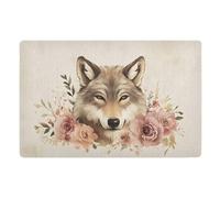 Tapis Wolf Rosessrétro Lavable Tapis Entree Exterieur Absorbant Paillasson Décoratif D'Extérieur pour Entrée Cuisine Couloirs 40X60Cm
