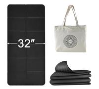 Tapis Yoga Pliable, 183 cm L x 81 cm l, Tapis de Yoga Pliable Antidérapant pour le Voyage avec Sac Transport en Toile, Tapis Sport, Fitness, Pilates Applicable Dans de Nombreu (Noir)