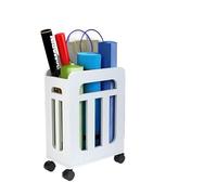 Tapis Yoga Support Panier de rangement en bois for équipement d'exercice, tapis de yoga, raquette de badminton, seau de rangement for maison, panier mobile, jouets for enfants(White pulley Style)