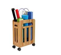 Tapis Yoga Support Panier de rangement en bois for équipement d'exercice, tapis de yoga, raquette de badminton, seau de rangement for maison, panier mobile, jouets for enfants(Walnut pulley Style)