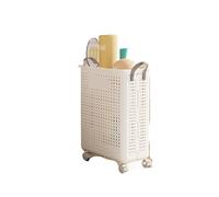 Tapis Yoga Support Panier de rangement pliable for équipement de fitness, tapis de yoga, seau de rangement avec roue, organisateur d'équipement de sport de badminton polyvalent(White with Casters M)