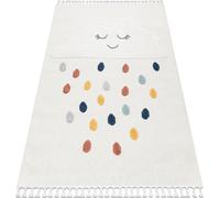 Tapis YOYO GD63 blanc / bleu foncé - Nuage, gouttes pour enfants, structurel, sensoriel Strapce beige 120x170 cm