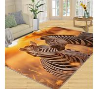 Tapis Zebra Home Decoe, Magnifiques décors de Coucher de Soleil, Tapis antidérapants lavables, Animaux Sauvages zèbres appliqués au Salon, Chambre, Couloir de la Salle à Manger (50x80cm)