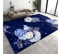 Tapis Zone 70 x 120 cm, Tapis de Décoration Salon avec Fleurs Lumineuses Et Fleurissantes, Tapis De Sol Minimaliste Bleu Foncé Splash Ink pour La Décoration D'Adolescents Sur Le Sol Du Salon
