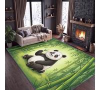 TapisDessin Animé, Animaux, Illustration Antidérapant 120 x 170 cm, Décoratif Poils Courts Panda Géant, Bambou Vert, Auréole Élément d'Aménagement Facile d'entretien pour Chambre Salon Salle à Manger