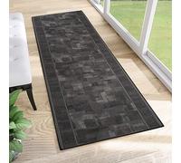 TAPISO Antidérapant Tapis Couloir Long Tapis au Mètre Tapis de Passage Poils Ras Tapis Entrée Cuisine Évier Chambre Escaliers Moderne Gris Anthracite Abstrait Bordé 67 x 180 cm