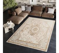 TAPISO Ares Tapis Poils Courts Traditionnel Beige Marron Ornamental Floral Rosace Bordure Effet 3D Brillant Doux Tapis Salon Chambre Oeko-TEX Résistant 160 x 220 cm