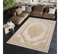 TAPISO Ares Tapis Poils Courts Traditionnel Marron Beige Ornamental Médaillon Bordure Effet 3D Brillant Doux Tapis Salon Chambre Oeko-TEX Résistant 200 x 300 cm