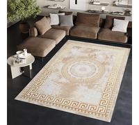 TAPISO Ares Tapis Poils Courts Traditionnel Vintage Beige Or Rosace Bordure Effet 3D Brillant Doux Tapis Salon Chambre Oeko-TEX Résistant 300 x 400 cm