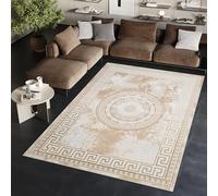 TAPISO Ares Tapis Poils Courts Traditionnel Vintage Blanc Beige Or Rosace Bordure Effet 3D Brillant Doux Tapis Salon Chambre Oeko-TEX Résistant 200 x 300 cm