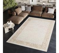TAPISO Ares Tapis Poils Courts Traditionnel Vintage Crème Marron Blanc Ornamental Floral Bordure Effet 3D Brillant Doux Tapis Salon Chambre Oeko-TEX Résistant 300 x 400 cm
