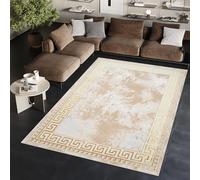 TAPISO Ares Tapis Poils Courts Traditionnel Vintage Or Beige Tacheté Bordure Effet 3D Brillant Doux Tapis Salon Chambre Oeko-TEX Résistant 160 x 220 cm