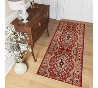 TAPISO Atlas Tapis de Couloir Long Entrée Salon Chambre Bureau Cuisine Design Traditionnel Rouge Beige Noir Motif Médaillon Ornamental Floral Bordure Poil Court Tapis au Mètre 70 x 300 cm
