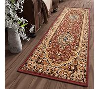 TAPISO Atlas Tapis de Passage Escaliers Cuisine Design Classique Marron Beige Crème Fleures Rosase Bordure Fin 70 x 250 cm