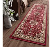TAPISO Atlas Tapis de Passage Escaliers Cuisine Design Classique Rouge Crème Beige Fleures Rosase Bordure Fin 80 x 250 cm