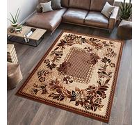 TAPISO Atlas Tapis Poils Ras Moderne Beige Marron Floral Vitre Bordure Moucheté Tapis Salon Chambre Adulte Salle à Manger Bureau Oeko-TEX Résistant 160 x 230 cm