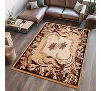 TAPISO Atlas Tapis Poils Ras Moderne Marron Beige Moutarde Floral Vitre Bordure Moucheté Tapis Salon Chambre Adulte Salle à Manger Bureau Oeko-TEX Résistant 130 x 190 cm