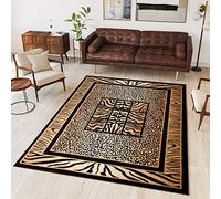 TAPISO Atlas Tapis Poils Ras Moderne Marron Noir Motif Animalier Tapis Zèbre Panthère Bordure Tapis Salon Chambre Adulte Salle à Manger Bureau Oeko-TEX Résistant 80 x 150 cm