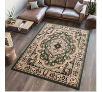 TAPISO Atlas Tapis Salon Design Traditionnel Vert Beige Floral Médaillon Bordé Doux 160x220 cm