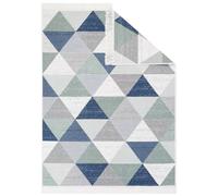 TAPISO Azteca Tapis en Coton à Franges Lavable Réversible Moderne Gris Bleu Vert Crème Triangles Tapis Salon Chambre Petit Tapis Tapis de Passage Oeko-TEX 60 x 110 cm