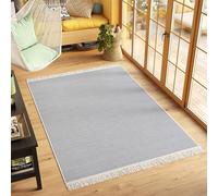 TAPISO Azteca Tapis en Coton à Franges Lavable Réversible Moderne Gris Moucheté 60 x 110 cm