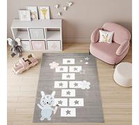 TAPISO Baby Tapis de Chambre Enfant Bébé Fille Garçon Adulte Design Moderne Gris Bleu Clair Blanc Rose Motif Marelle Petit Lapin Tapis de Jeu Poil Court Fin Doux Résistant 120 x 170 cm