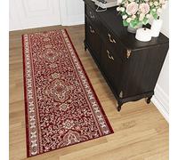 TAPISO Colorado Tapis de Couloir Long Entrée Salon Chambre Bureau Design Traditionnel Rouge Beige Motif Médaillon Ornamental Floral Bordé Poil Court Doux Tapis au Mètre 70 x 120 cm