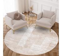 TAPISO Crystal Rond Tapis à Poils Courts Brillant Marron Crème Blanc Rayures Géométrique Effet 3D Salon Chambre à Coucher Design Moderne ÖKO-TEX 120 x 120 cm