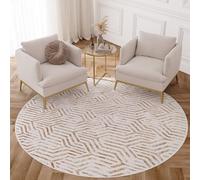 TAPISO Crystal Rond Tapis Poils Courts Moderne Beige Marron Crème Géométrique Effet 3D Brillant Doux Tapis Salon Chambre Descente de Lit Oeko-TEX 100 x 100 cm
