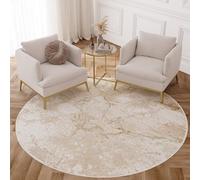 TAPISO Crystal Rond Tapis Poils Courts Moderne Marron Beige Motif Abstrait Effet 3D Brillant Doux Tapis Salon Chambre Descente de Lit Oeko-TEX 80 x 80 cm