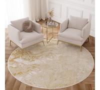 TAPISO Crystal Rond Tapis Poils Courts Moderne Or Beige Motif Abstrait Effet 3D Brillant Doux Tapis Salon Chambre Descente de Lit Oeko-TEX 160 x 160 cm