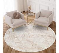 TAPISO Crystal Rond Tapis Salon Floral Court Crème Marron Moderne Design Lignes Estompé Motif Brillant Effet 3D Chambre Couloir ÖKO-TEX 80 x 80 cm