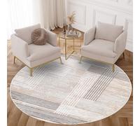 TAPISO Crystal Rund Tapis à Poils Courts Brillant Gris foncé Gris Clair Blanc Beige Rayures Effet 3D Salon Chambre à Coucher Design Moderne ÖKO-TEX 120 x 120 cm