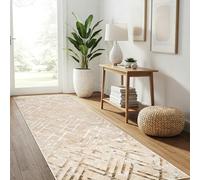 TAPISO Crystal Tapis de coluoir à Poils Courts Brillant Beige doré crème Blanc géométrique Rayures Triangles Effet 3D Abstrait Salon Chambre Design Moderne Oeko-TEX 120 x 250 cm