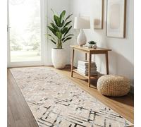 TAPISO Crystal Tapis de coluoir à Poils Courts Brillant Beige Gris crème Blanc géométrique Rayures Triangles Effet 3D Abstrait Salon Chambre Design Moderne Oeko-TEX 70 x 400 cm